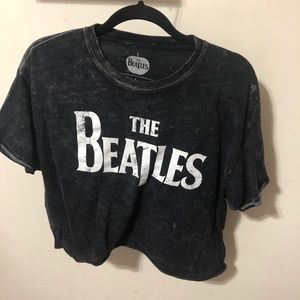 Grey Acid Wash Beatles Crop Top